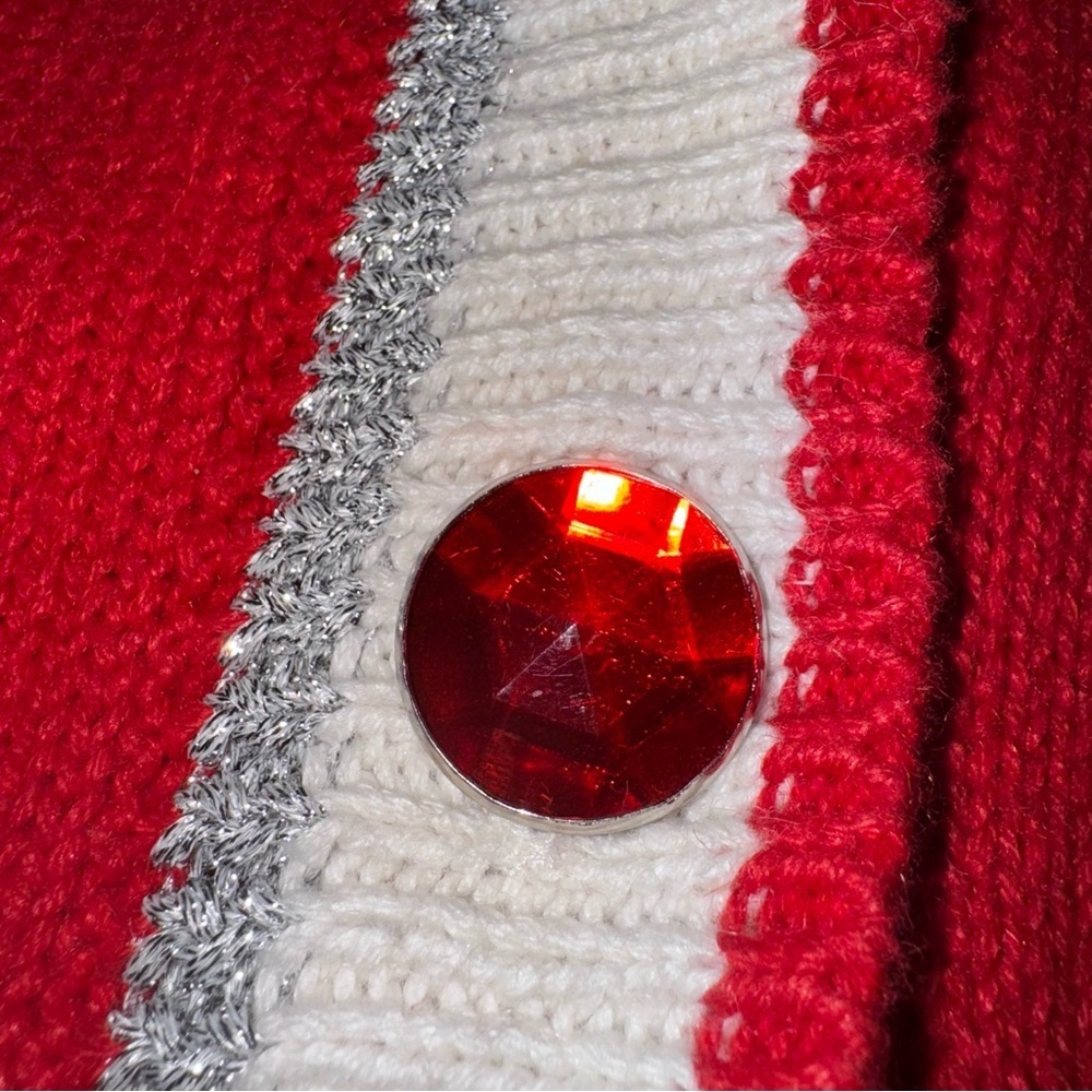 SK Wear Red Crest Cardigan Women’s Medium Varsity Style Jewel Button Sweater - Picture 6 of 8